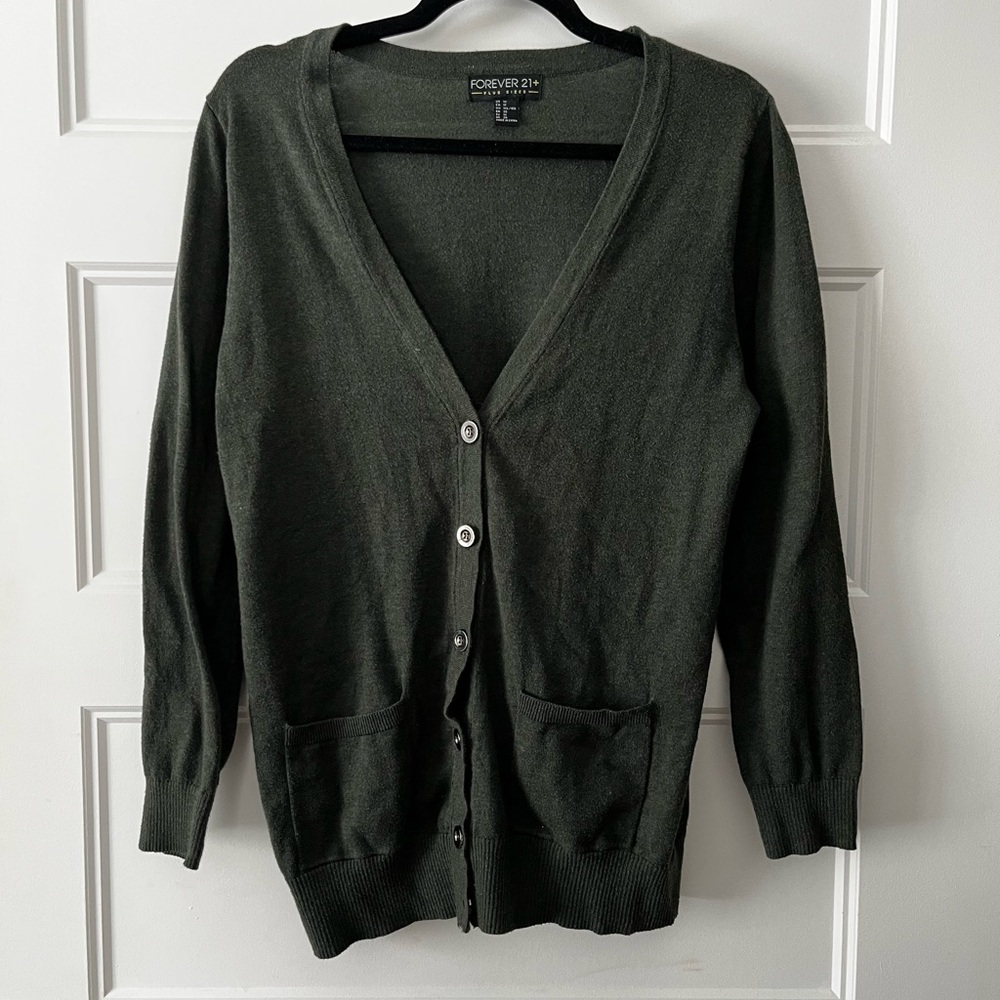 Forever 21+ Dark Green Button-Up Cardigan | 1X